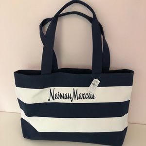 Neiman Marcus Navy Striped Tote Bag